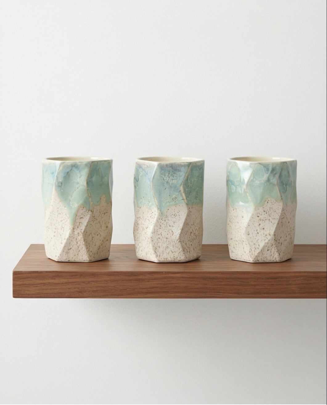Handmade Geometric Shaped Ceramic Mug – Mint Glaze with Sandy-Cream Base